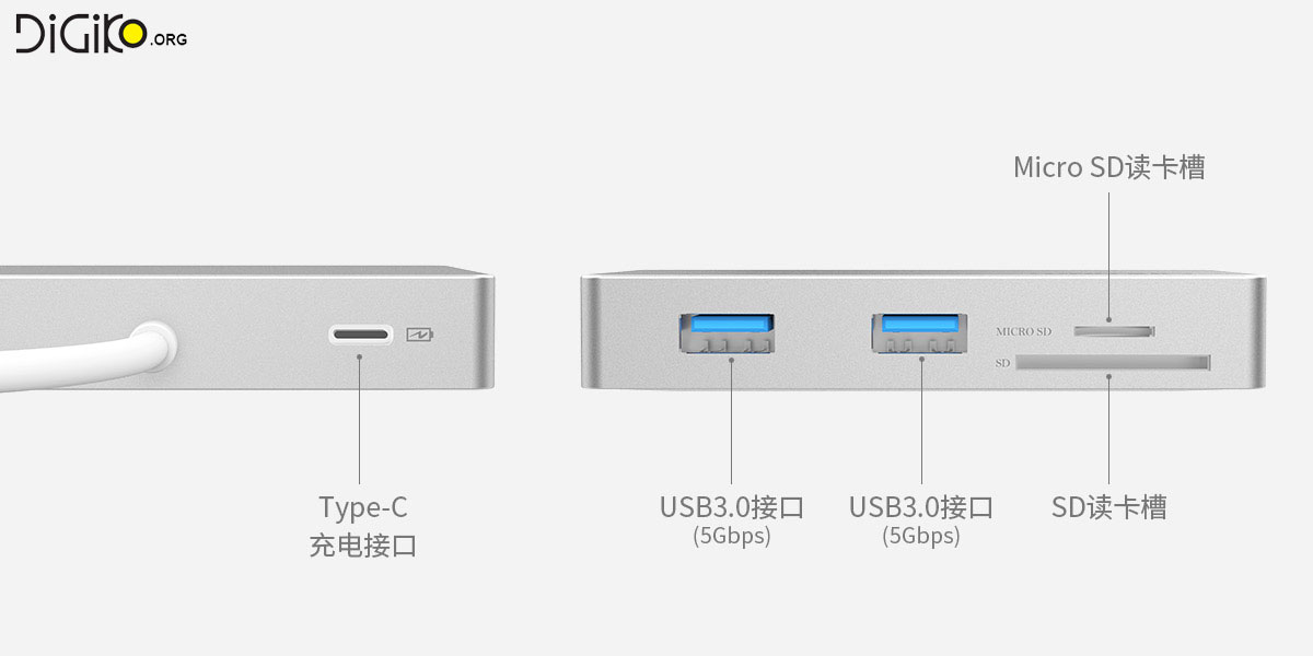 تبدیل TYPE-C به HUB USB3.0 2 PORT و MICRO SD و SD و TYPE-C PD DATA (مارک UNITEK)