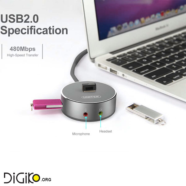 هاب USB2.0 سه پورت به همراه صدا و میکروفون (مارک UNITEK)