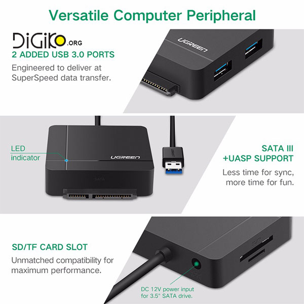 تبدیل USB3.0 به SATA3.0 به همراه هاب USB+کارت ریدر