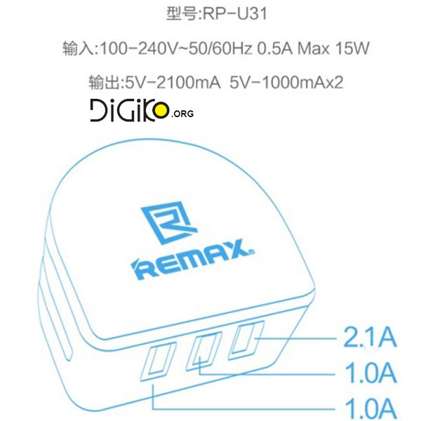 شارژر دیواری موبایل و تبلت REMAX RP-U31