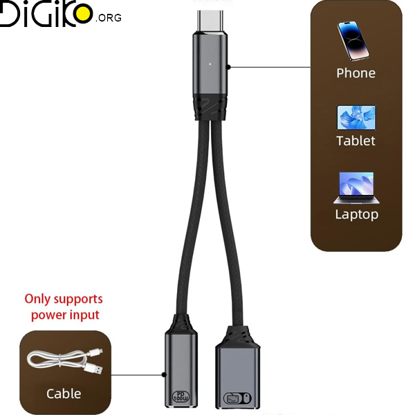 کابل OTG تایپ سی با برق 100 وات مینی تک