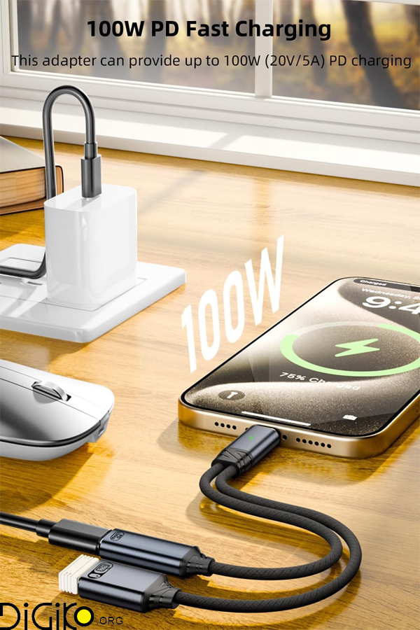 کابل OTG تایپ سی با برق 100 وات مینی تک