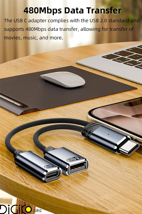 کابل OTG تایپ سی با برق 100 وات مینی تک