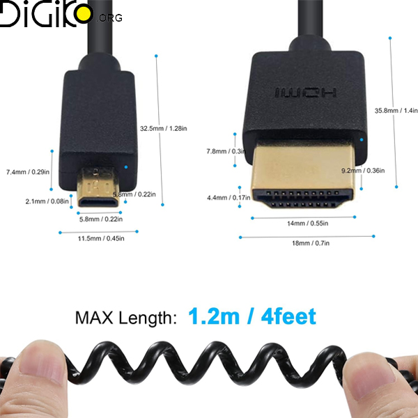 کابل HDMI 4K به Micro HDMI فنری مینی تک 1.2 متری